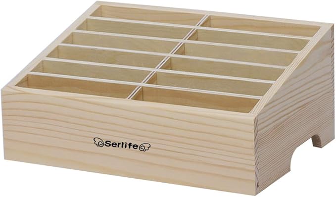Wood Cell Phones Storage Box Calculator Management Mobile Phone Holder Classroom Office, Meeting Room Desktop Organizer (Maple, 12 Cells)