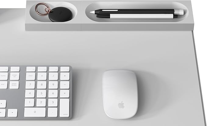 elago Smart Magnetic Desk Mat Pencil Tray – Soft Silicone Organizer for Office Supplies, AirPods, Glasses, Pens – Noise-Free, Washable, Item for Desk Management [Medium-Small Set] (Light Grey)