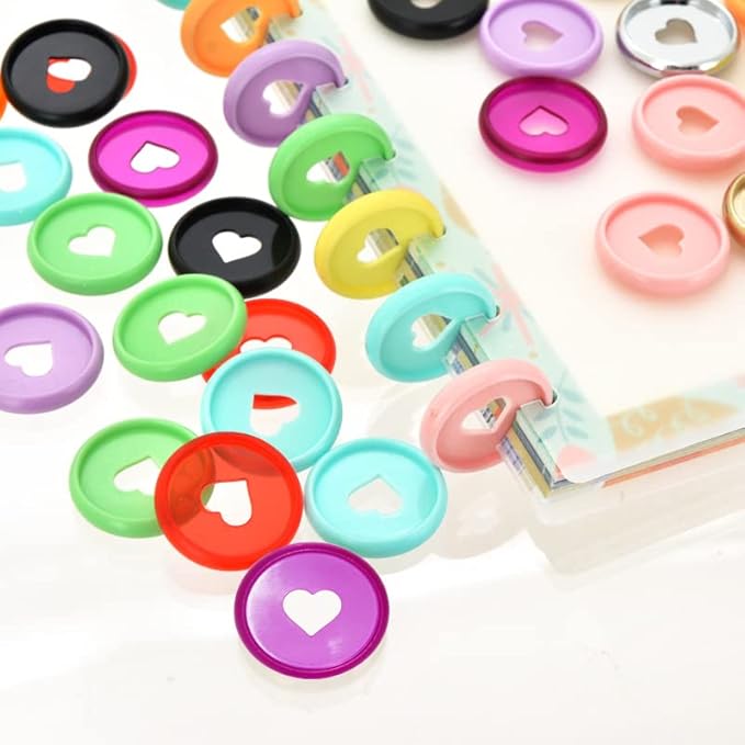100pcs Planner Expander Discs 0.94Inch Book Binding Disc For Discbound Notebook Accessories Heart Binder Rings(All Mixed,0.94inch/24 mm)