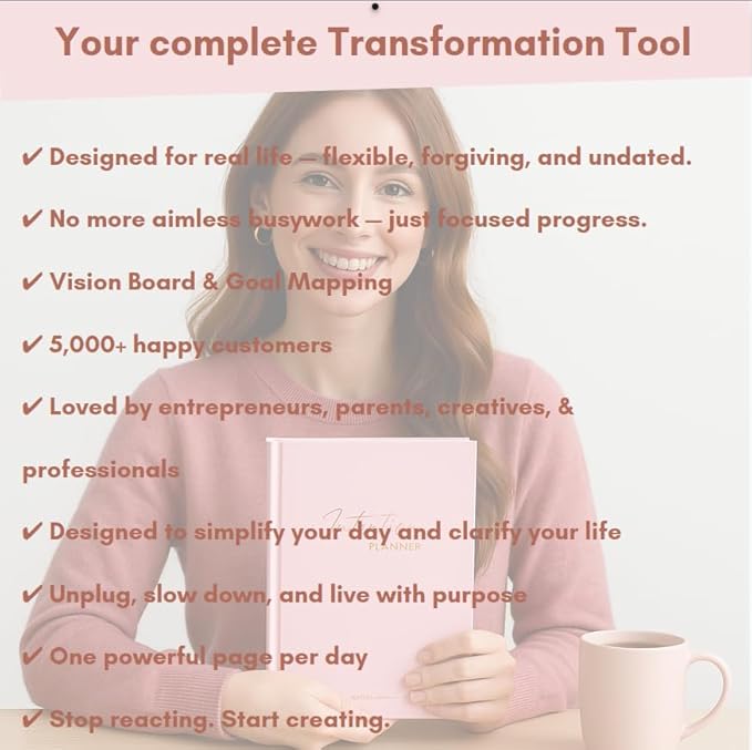 Pland Studio 90-Day Planner – Undated Daily Goal Journal for Women | Blush Rose Hardcover with Habit Tracker, Vision Board, Gratitude & Meal Planner | Self-Care & Productivity Journal Notebook