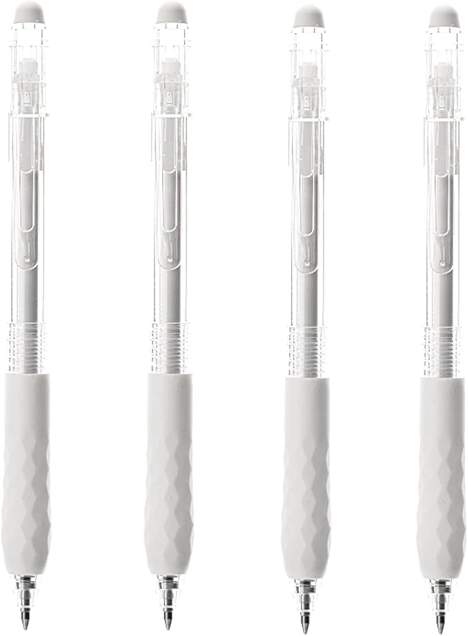 MOZXIRZ 4 Pcs Erasable Gel Ink Retractable Pens 0.5mm Black Ink for Office School - Cute Aesthetic for Women Girls Boys Men (Black Ink-4 Pcs White)