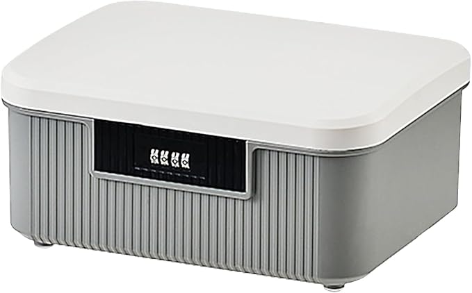 Lockable Storage Container Bin with Combination Lock - 2.3 Gallon Capacity Organizer Box & Plastic Trunk for Office/Home Security | Heavy Duty ABS Storage Box, White&Grey