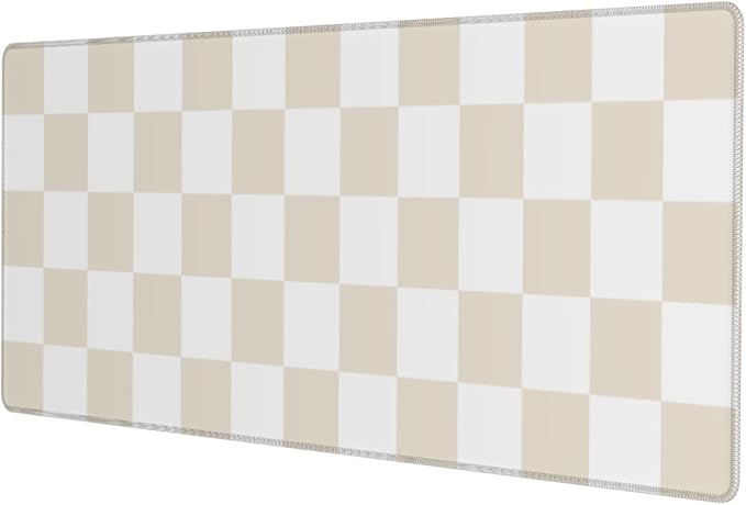 Beige Checkered Aesthetic Gaming Mouse Pad, Large Mouse Pad for Desk Mat XXL XL Mousepad, Big Keyboard Pad Office Desk Accessories Decor