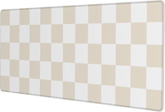 Beige Checkered Aesthetic Gaming Mouse Pad, Large Mouse Pad for Desk Mat XXL XL Mousepad, Big Keyboard Pad Office Desk Accessories Decor
