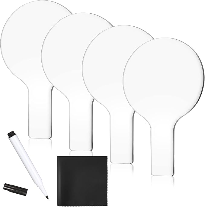 Containlol 4 Pcs Mini Dry Erase Answer Paddles Acrylic Answer Board Double-Sided Response Paddles Quick Response Board with Handle for Teaching Office Games Home