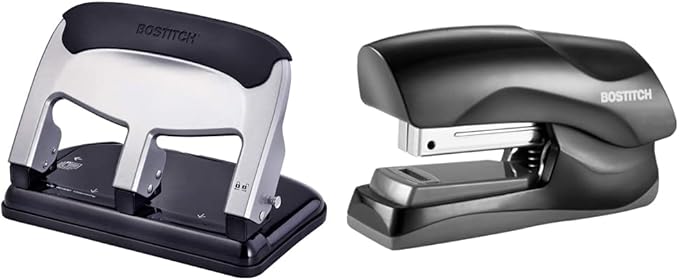 Bostitch Office EZ Squeeze Heavy Duty 3 Hole Punch and Heavy Duty Stapler Bundle