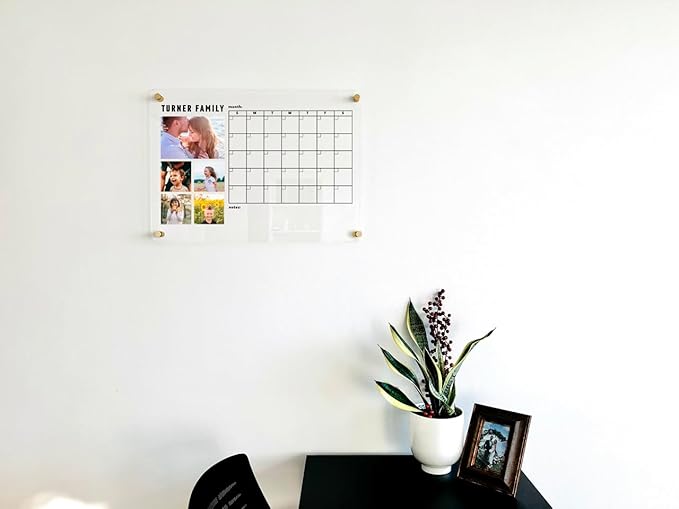 Personalized Wall Calendar with 5 Photos - Monthly Dry Erase Planner, Family Organizer Board, New Home Gift