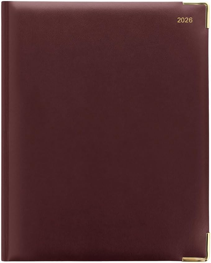 Letts of London® 2026 Classic Weekly Appointment Book and Planner, 12 Months, January to December, Gold Corners, Quarto Size, 10.25" x 8.25", English, Burgundy (C32YBY-26)