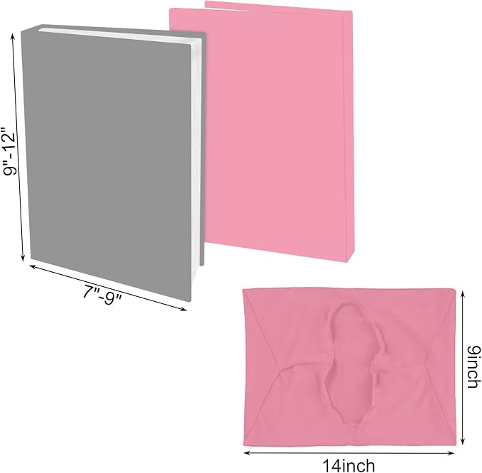 2 Pack Stretchable Book Sleeve Covers, for Paperbacks Hardcover Textbooks up to 9" x 12", Office Supplies with Free Sticker Labels (Grey + Pink)