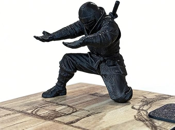 Ninja Warrior Pen Holder, Desktop Organizer Figurine, Black Samurai Desk Accessory with Sword