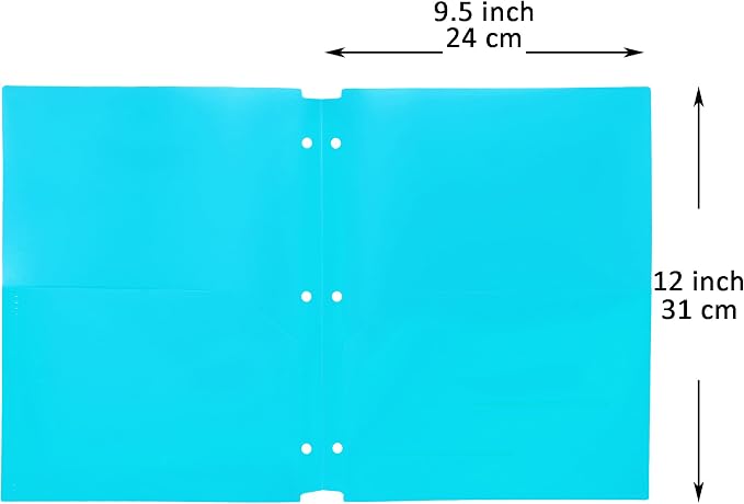 Youngever 6 Pack Heavy Duty Plastic Two Pocket Folders, Binder Dividers with Pocket, 3 Hole Punch Folder with Notches, Binder Folders (Teal)