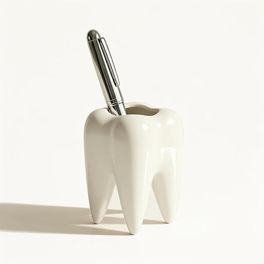 ComSaf Glazed Ceramic Tooth Pen Holder, Cute Molar Shaped Pen Cup - Dental Office Desk Organizer, Dentist Hygienist Graduation Gift, Funny Tooth Desk Accessories for Women Men, Small Succulent Planter