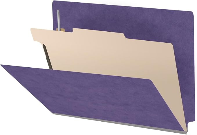 25 Pt. Pressboard Classification Folders, Full Cut End Tab, Letter Size, 1 Divider, Purple (Box of 10)