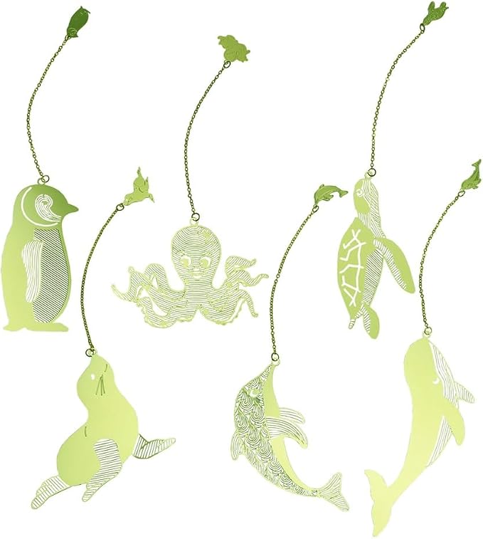 6 Pack Metal Animal Bookmarks with Chain, Golden Hollow Bookmark Gift for Book Lovers, Writers, Readers, Children, Teens, Men, Women, Adults