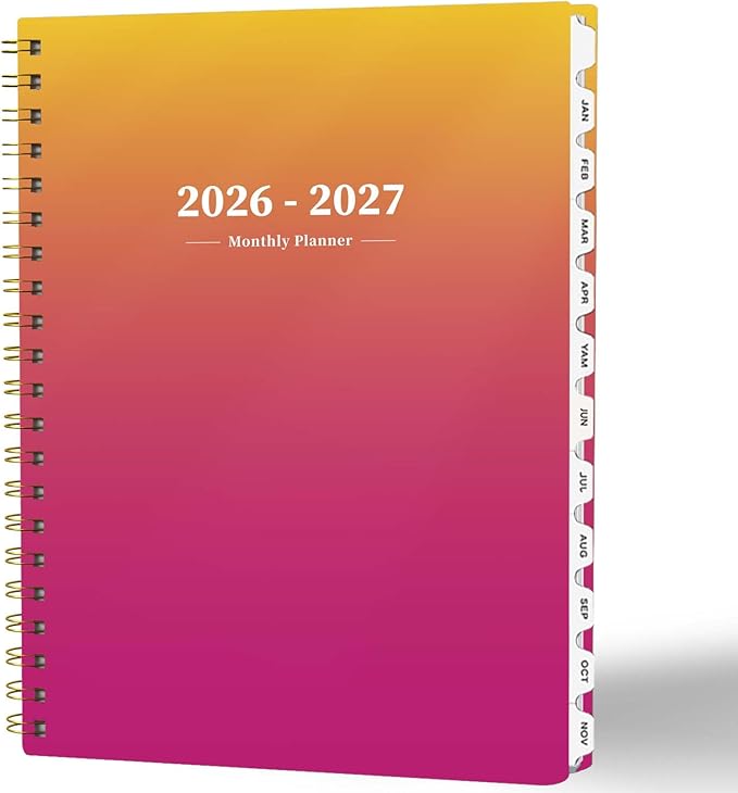 Ymumuda 2026 Monthly Planner - 2 Year Monthly Planner, JAN.2026 to DEC.2027, 8.5" x 11", Large Calendar with Spiral Bound, 24 Coated Tabs,24 Months Perfect for School & Office Schedule, Orange & Pink