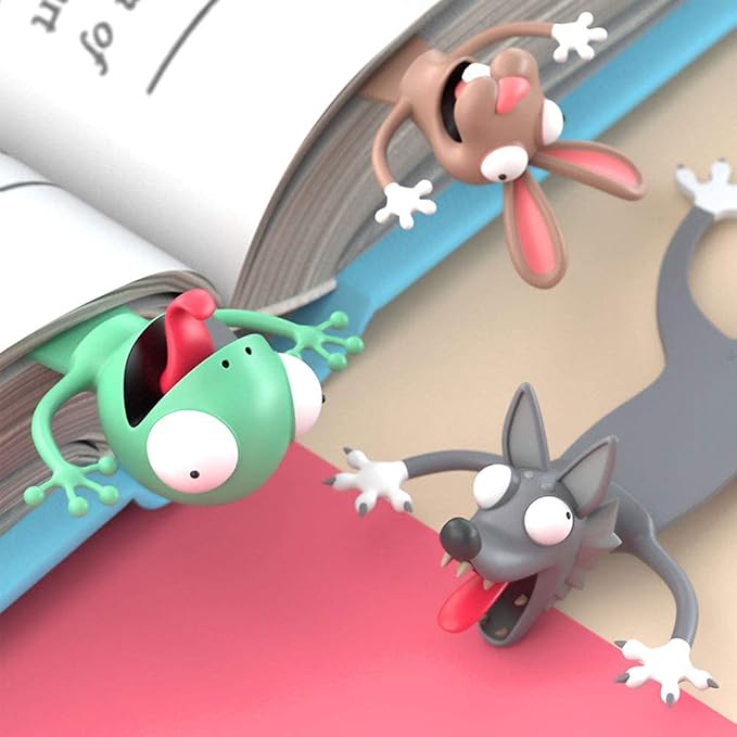 Cartoon Bookmarks, 3D Stereo Wacky Animal Book Mark, Ouch Series, PVC Funny Cute creatived Gifts (Gecko)