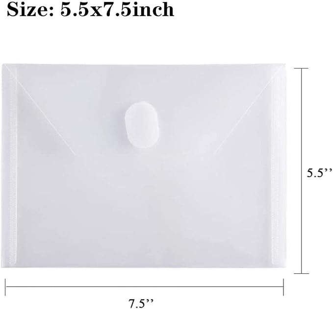 PLESIU Tatane 12 Packs Clear Plastic Small Envelope with Hook & Loop Closure 5 x 7 Ploy Envelope for Receipe/Check