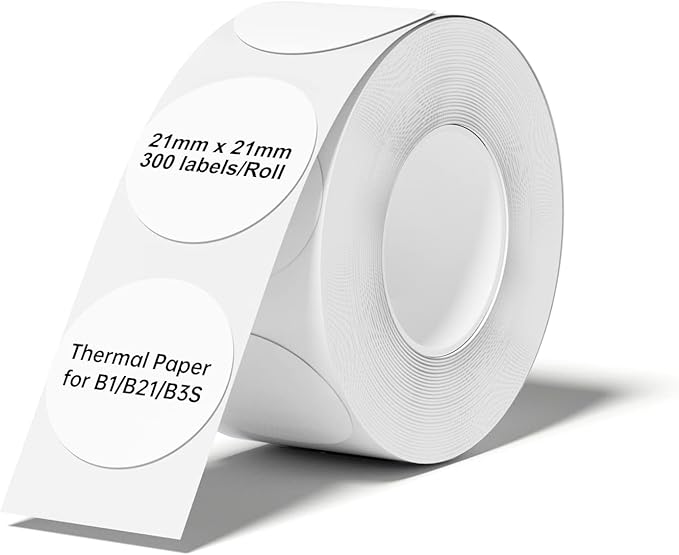 NIIMBOT Thermal Stickers, 300 Round Labels for B21/B1/B3S Printer, 0.83'' x 0.83''(21x21mm), Waterproof, Oil-Proof Label Tape