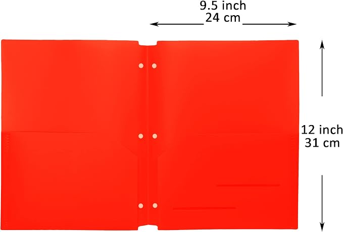 Youngever 6 Pack Heavy Duty Plastic Two Pocket Folders, Binder Dividers with Pocket, Letter Size, Red