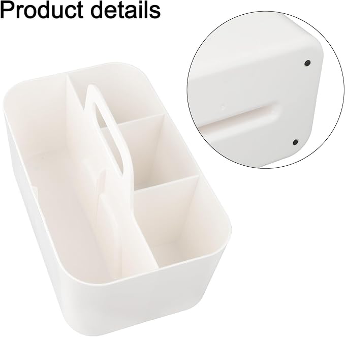 Stackable Plastic Storage Bins with Removable Divider, Portable Organizer Basket with Handle for Office Desktop Supplies and Cosmetics,(White)