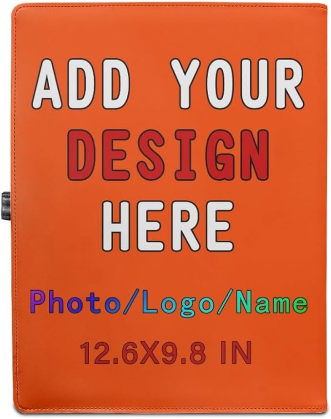 Professional Padfolio with Clipboard, Business Resume Portfolio Folder, Leather Notepad Portfolio Organizer with Logo Text Picture, OrangeRed