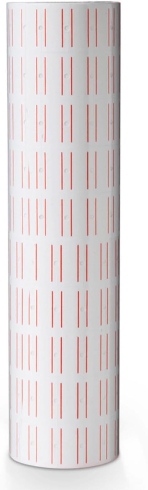 MX-5500 Price Labels, Adhesive Sticker Marker Label, 10 Rolls Sticky Paper Labels for Price and Date Guns,1 Line 5000 Labels, 1pcs Ink Roll Included (10roll Pink) (White+2 red line)