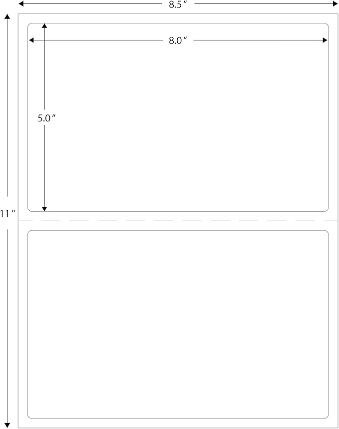 Blank Labels Half Sheet Round Corner Shipping Labels, Permanent White Matte Label Inkjet and Laser Printer Guaranteed, Easy to Peel Made in USA 8” x 5” 2 Labels Per Sheet (25 Sheets)