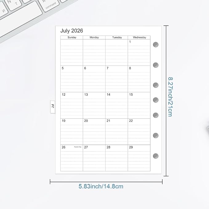 2026-2027 Monthly Planner Refills, Two Pages Per Month,Jul 2026 to Jun 2027, A5 Size,5.8" x 8.25",7-holes punched,2026-2027 planner inserts