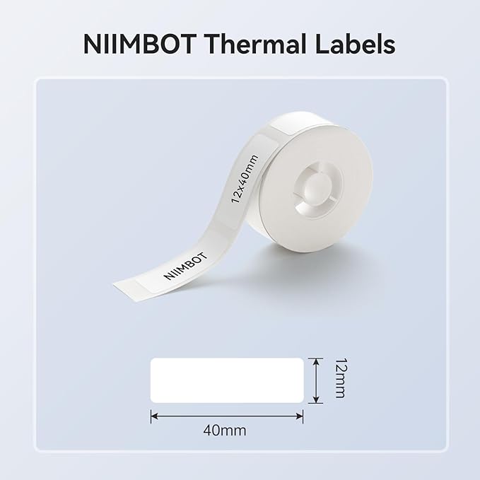 NIIMBOT Label Maker Tape for D11/D110/D101 Label Maker, 12 x 40 mm (0.47'' x 1.57'') for Home Office Labeling Tape Replacement, White