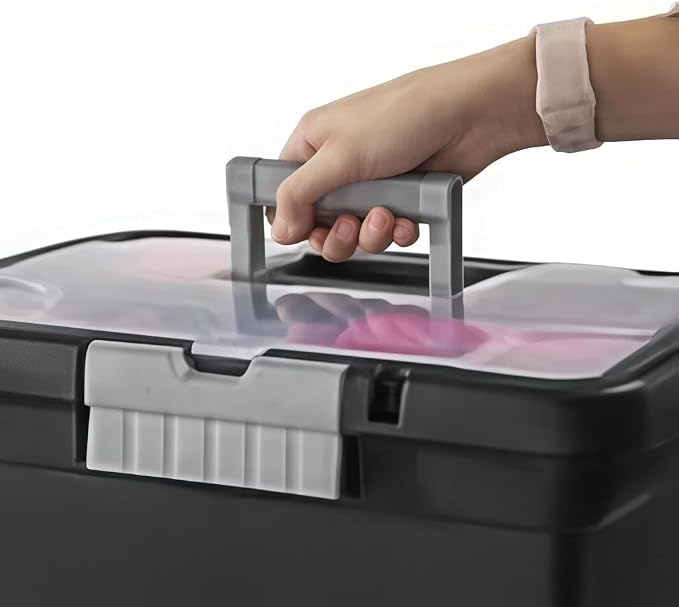 Lockable File Box, Stackable Document Organizer with Handle, Black | Portable structure, perfect for sorting papers and files in indoor storage spaces