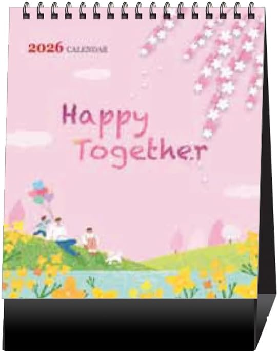 2026 Desk Calendar & Monthly Planner, Warm Illustration Art, Happy Friends Planner, Vertical Cute Decor, Stand-Up Flip Tent, 14 Sheets, 5.9"x 7.9"