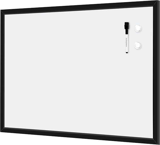 Amazon Basics Magnetic Dry Erase Whiteboard, 35"W x 23"H, Black Wooden Frame, Wall-Mounted for Writing and Presentation
