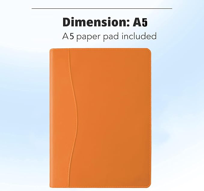 Mini Padfolio/Junior Portfolio Folder Case, Business A5 Binder Organizer Notepad for Men Women, 5 x 8 Writing Pad Included, Orange