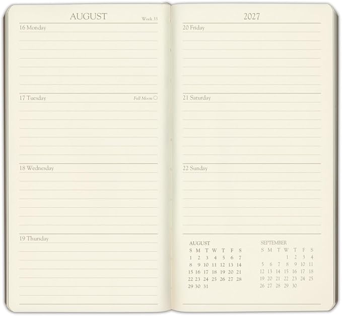 Gallery Leather Pocket Weekly Monthly Planner 2027, Elegantly Bound Calendar Planner and Notebook with Stylish Gold-Gilded Page Edges, 12 Months - Floral Espresso - 6x3.25"
