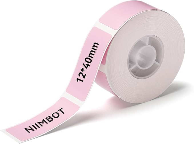 NIIMBOT Label Maker Tape for D11/D110/D101 Label Maker, 12 x 40 mm (0.47'' x 1.57'') for Home Office Labeling Tape Replacement, Pink