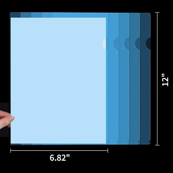 YoeeJob 15 Packs Clear Document Folders fits Standard 8.5"x11" and A4 Sheets, L-Type Clear Plastic Folders for Protection and Storage, Document Sleeves Suitable for School and Office（Blue）