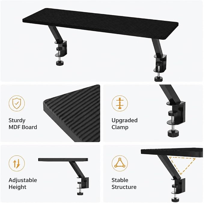 25.98'' x 9.84 ''Desktop Extender Suitable for Ergonomic Computer Monitors and Laptop risers -Floating Desktop Organizer with Clip-on Base (Black)