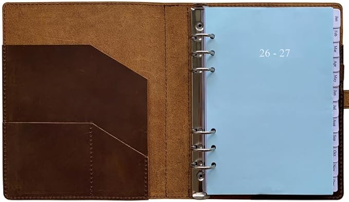 2026-2027 Leather Planner - A5 Genuine Leather Binder Planner with Weekly & Monthly Pages for Men and Women, Inner Pockets and Pen Holder, Refillable