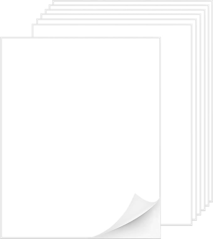 Printable White Sticker Labels, 100 Sheets 8.5" x 11" Full Sheet Label Stickers Paper for Laser & Inkjet Printer - Matte, 100 Labels