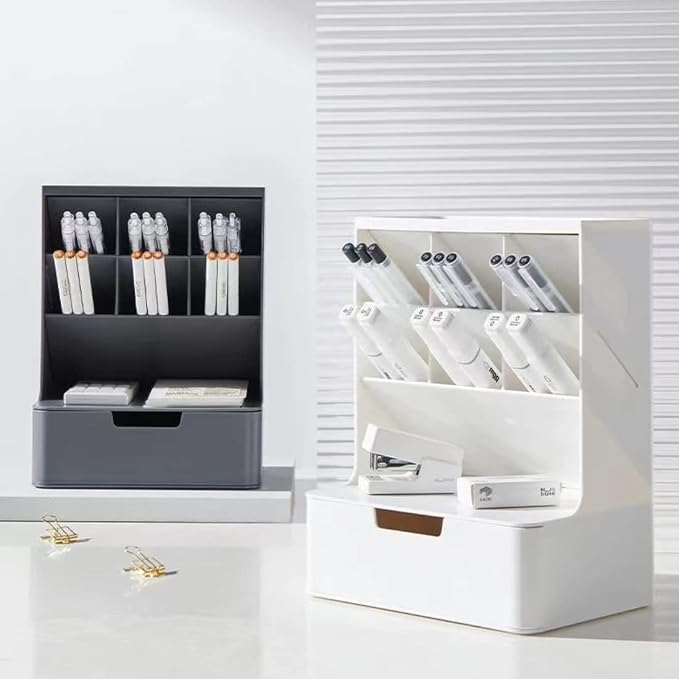 Desk Organizer with Drawer Pencil Organizer for Desk Office Organization Desktop Stationary Organizer for School Home Office Art Supplies