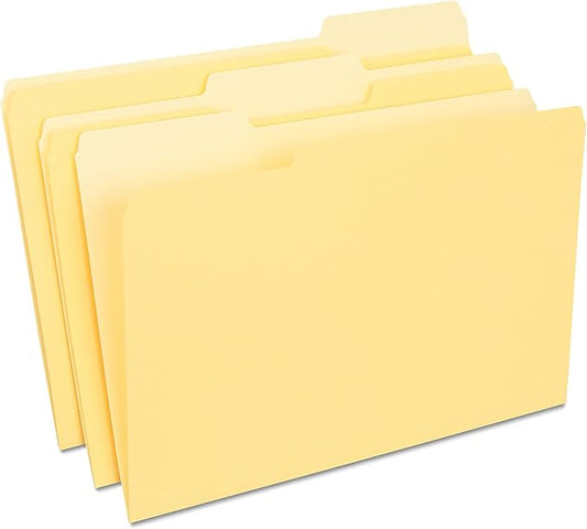 Staples File Folders, Legal Size, 1/3‑Cut Tabs, Yellow, Durable Paper Stock, 200/Carton