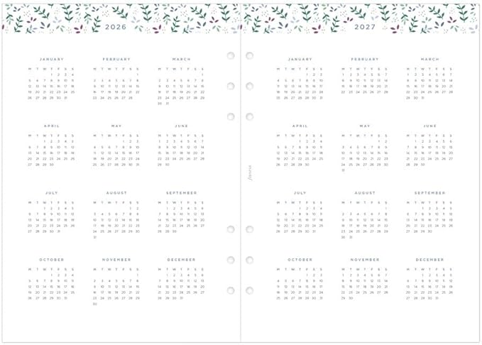 Filofax Calendar Diary Refill, A5 Size, Week-to-View, Garden Minimal Diary Pack, Multilingual: Five Languages, 2026 (C68592-26)