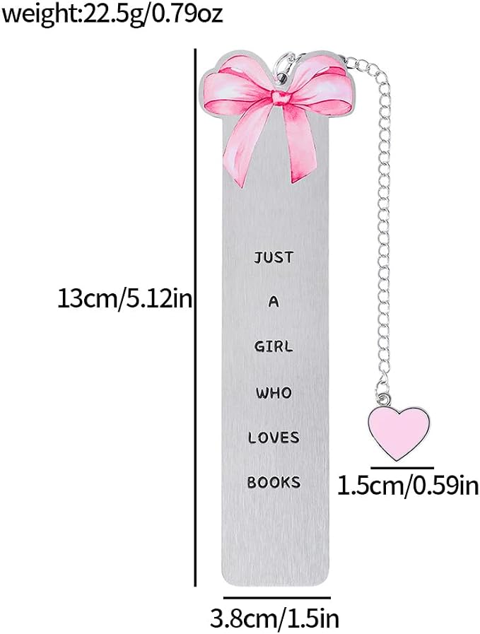Pink Bowknot Stainless Steel Bookmark - Printed with Cute Bowknot Patterns & Equipped with Heart Pendants, Ideal for Female Readers, Perfect Birthday Gift for Girlfriends (Style B)