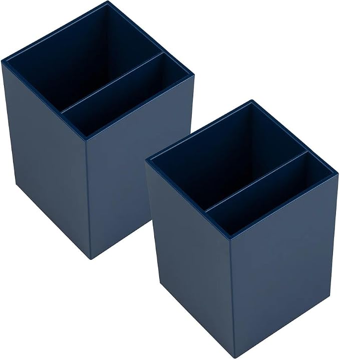 JAM PAPER Plastic Pen Holders - Navy Blue Desktop Pencil Cups - 2/Pack