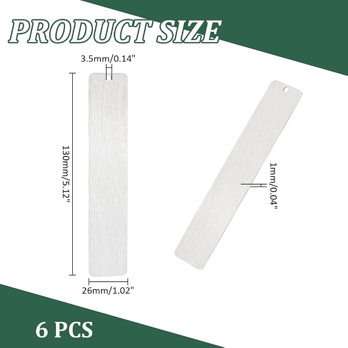 UNICRAFTALE 6Pcs 5.11" Metal Blank Bookmark Craft Tag Stainless Steel Rectangle Engraving Stamping Tags Pendant Decoration for Reading Office Supplies