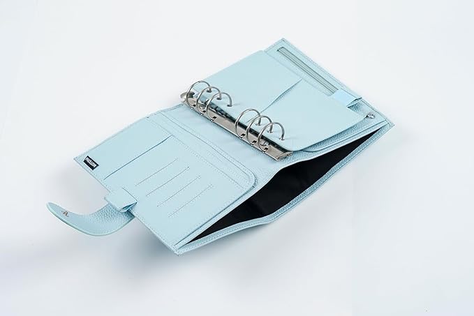 Moterm Personal Luxe Rings Planner - Genuine Leather Binder Organizer (30mm Ring, Pebbled-Light Blue)