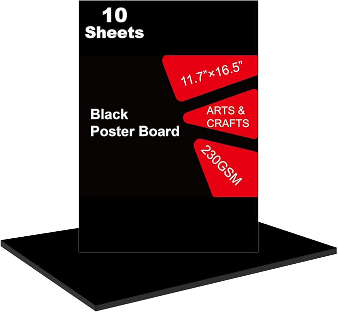10 Pcs Black Poster Board 11.7 x 16.5 Poster Paper, ROOKEA Vision Boards Posterboard Bulk for School Projects Classroom Arts Craft Presentations Drawing Scrapbooking Blank Graphic Display