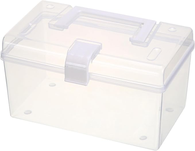 plplaaoo Transparent Storage Box Large Capacity Handheld Desktop Organizer Portable Multifunctional Storage Container with Handle for Home Office (S)