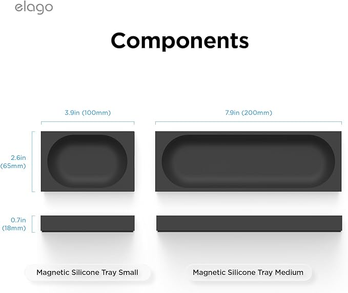 elago Smart Magnetic Desk Mat Pencil Tray – Soft Silicone Organizer for Office Supplies, AirPods, Glasses, Pens – Noise-Free, Non-Slip, Washable, Item for Desk Management [Medium-Small Set] (Black)