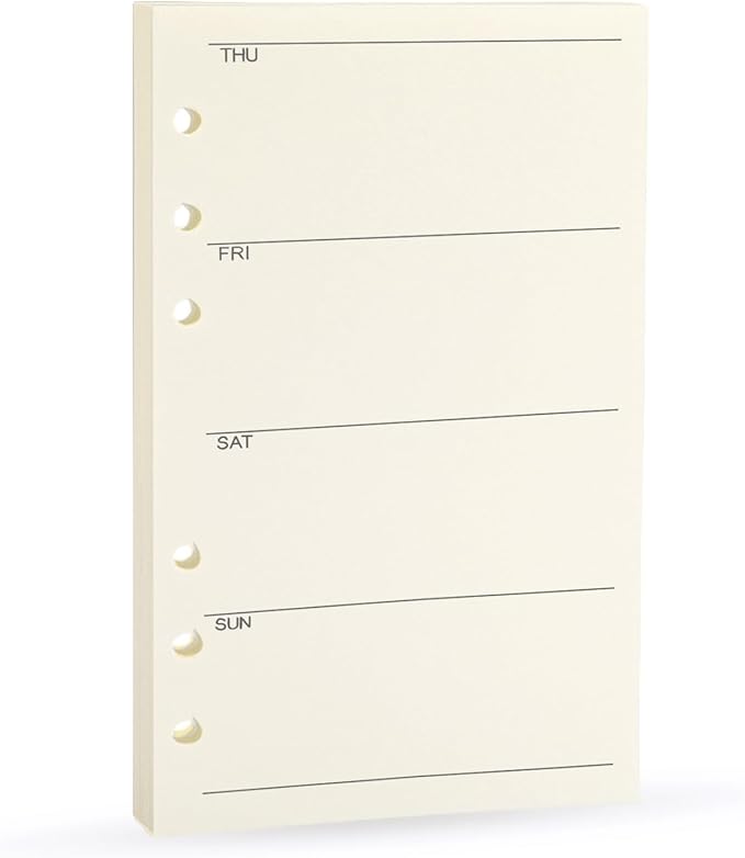 Spiral Notebook Refill Weekly Planner Refill,Undated 6 Hole Insert Paper,for Filofax,100gsm Quality, 45sheets/90pages-Harphia (A6 3.74 x 6.77'',Weekly)